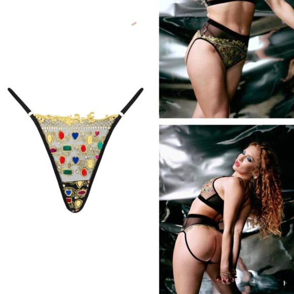 NWT KILO BRAVA Jewels & Pearls Embroidered G-String Sz XXXL